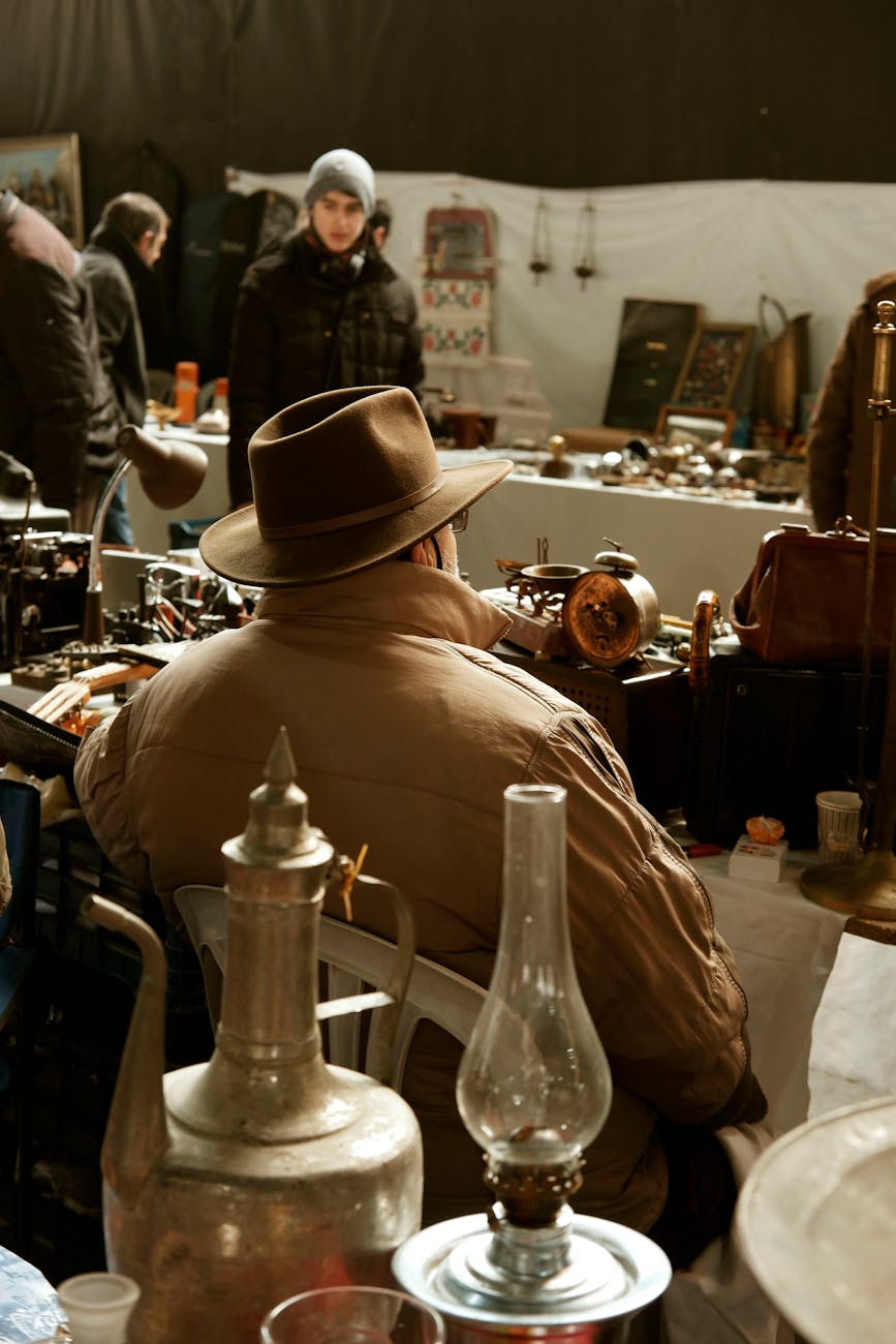 a crowd on a flea market